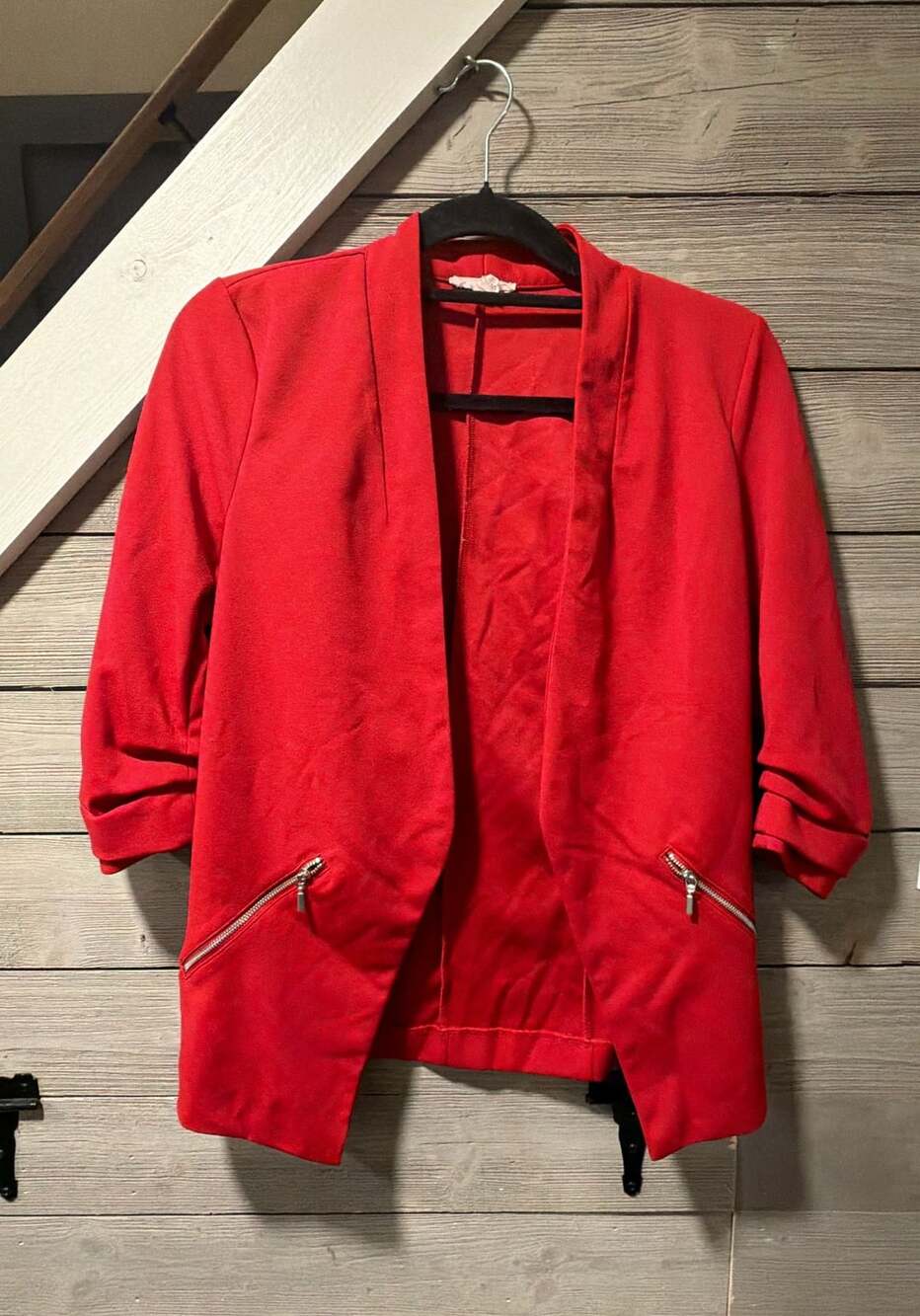Maurices Blazer Size S Red Open Front Zipper Pockets